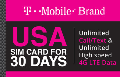 T-Mobile Preloaded SIM USA Only with Unlimited 4G LTE Data 30 days