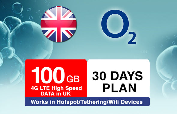 O2 Preloaded UK SIM with 100 GB 4G LTE Data for 30 days