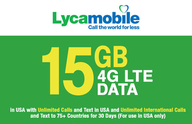 Lycamobile $39 Plan Preloaded SIM with 15GB  4G LTE 30 days