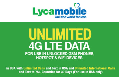 Lycamobile $50 plan Preloaded SIM with Unlimited Data 4G LTE 30 days